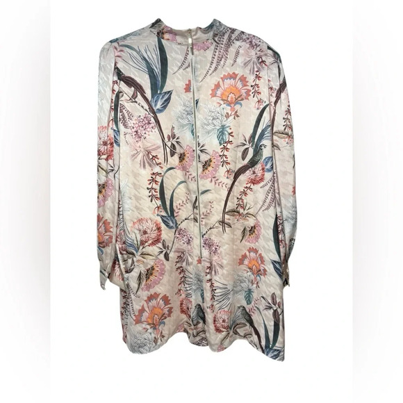 Ted Baker Decadence Shift Mini Dress Floral Long Sleeve Mock Neck Pockets US 6 2 - Picture 3 of 8